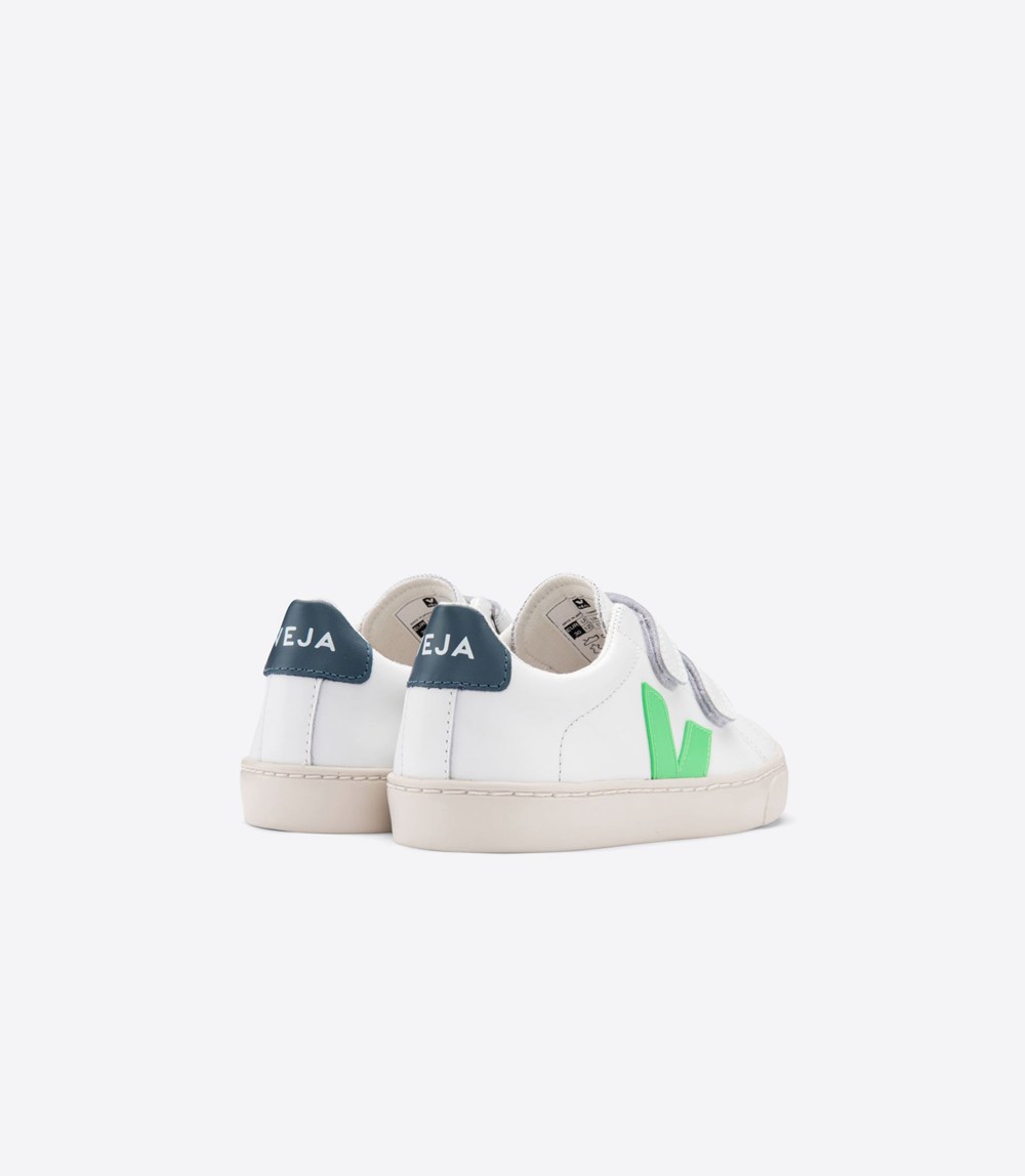 Veja Sneakers Kids - Esplar Velcro Leather - White/Green - 8247DASZP
